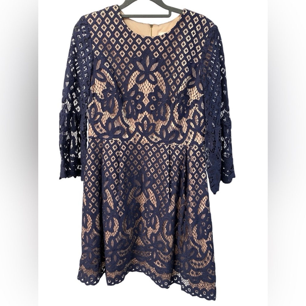 Eliza J. Navy Blue Bell Sleeve Lace Fit Flare Dress‎ 8P NWT